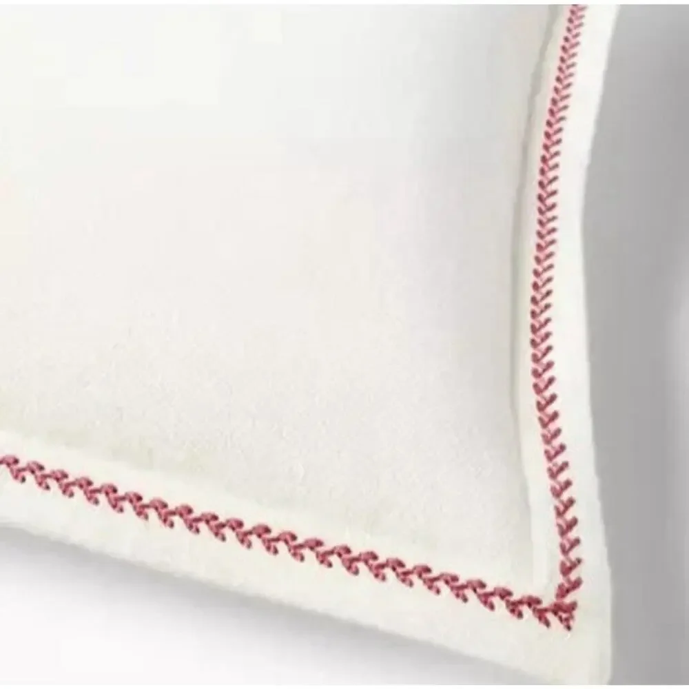 Ralph Lauren Annie Leaf Stitch Red Euro Shams Set of 2 Cream Natural Red NWT